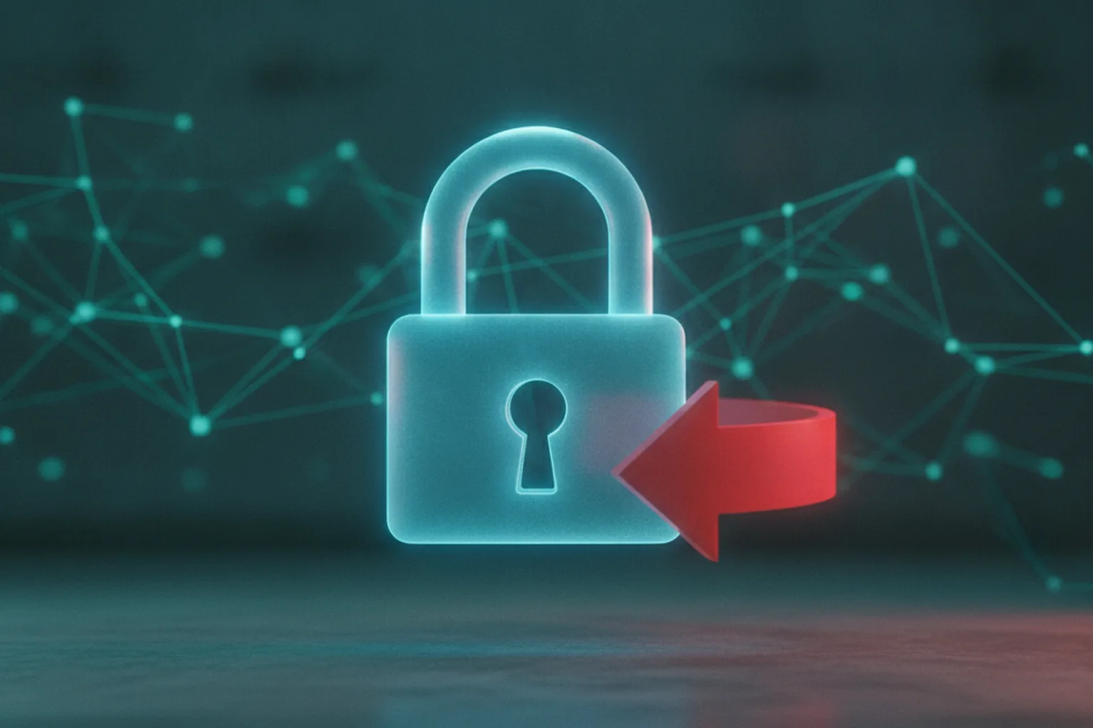 A glowing blue padlock with a red arrow curving past it, illustrating a request slipping around a path-based authentication check